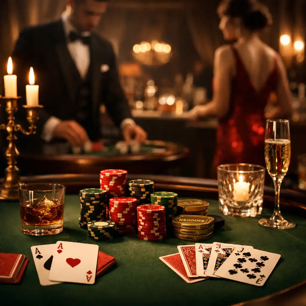 Luxusní pokerový stůl připravený pro večerní společenský event Zdrojnika