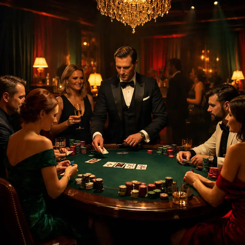 Luxusní pokerový večírek Zdrojnika s hosty u tematických stolů