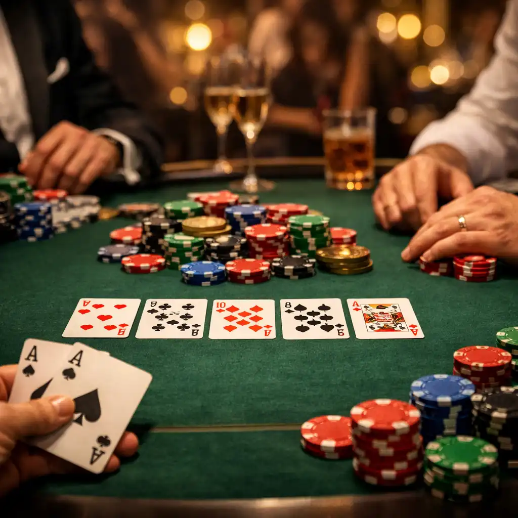 Stůl připravený na exkluzivní pokerový večer Zdrojnika