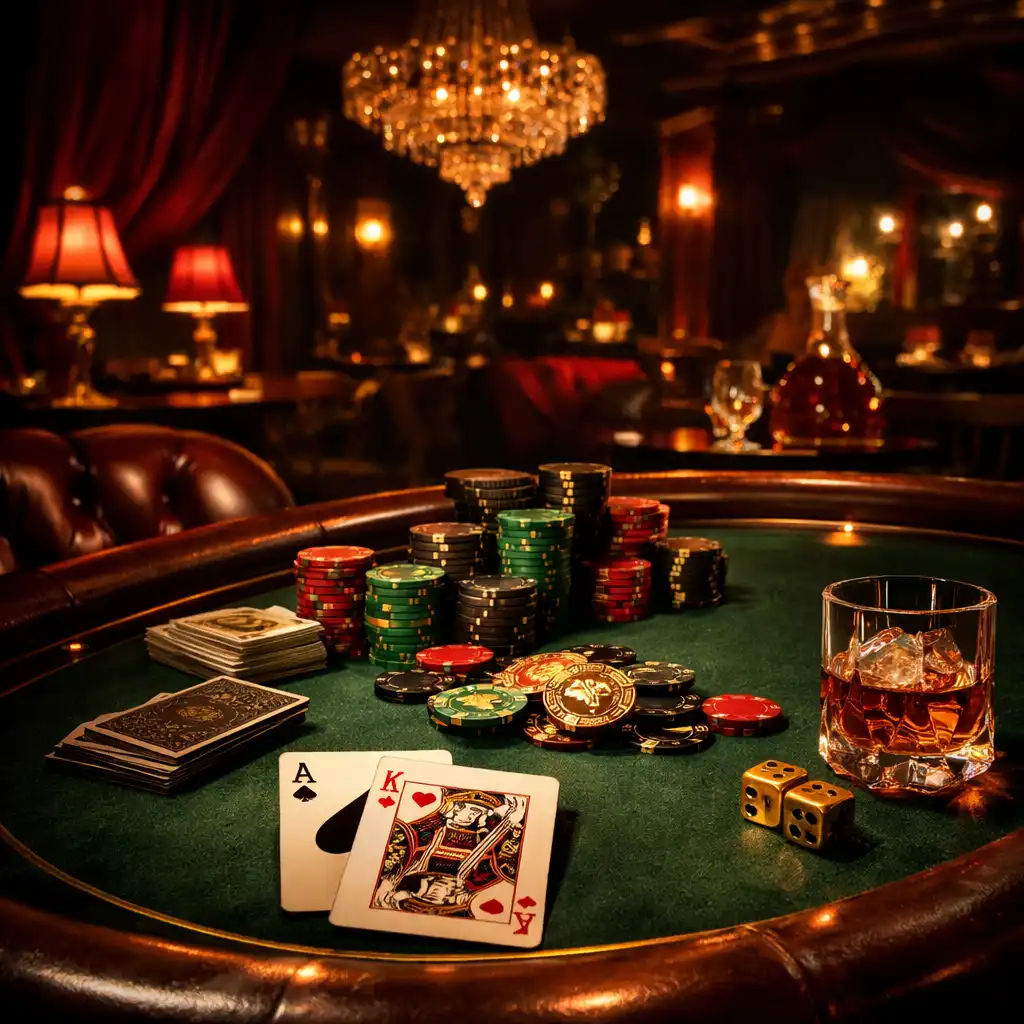 Luxusně nasvícený pokerový stůl připravený pro VIP večer Zdrojnika